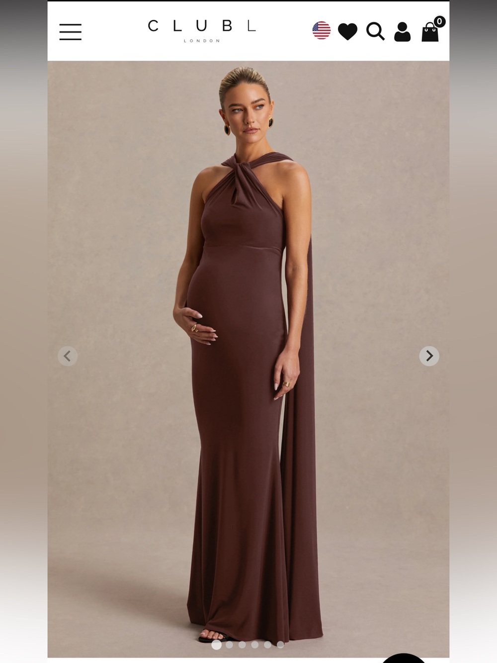 London Brown Twist-Halter Evening Gown